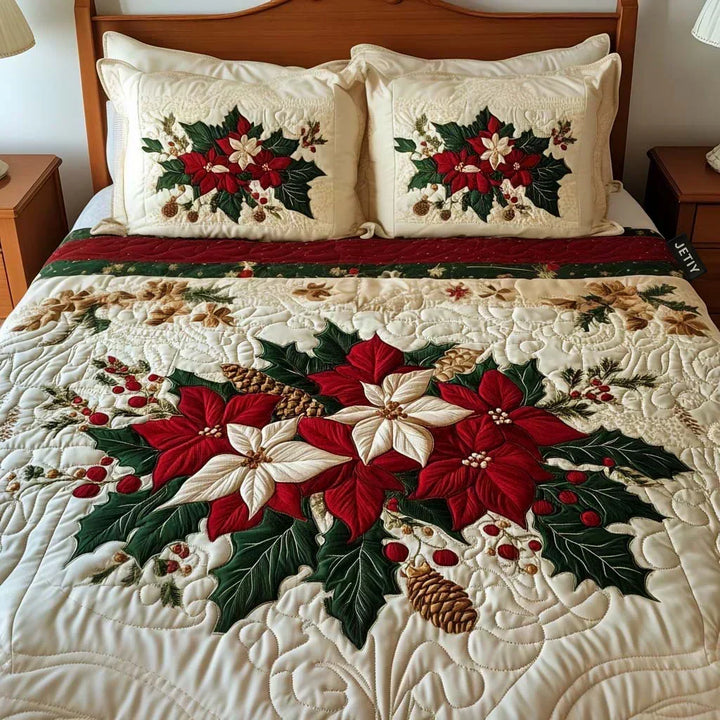 Ensemble de literie matelassé 3 pièces – Magie de Poinsettia