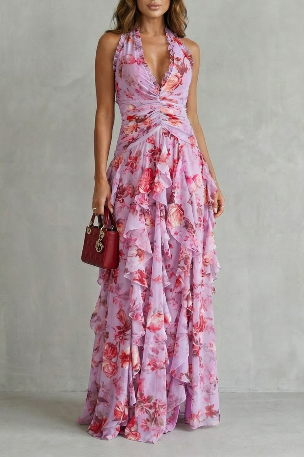 Belladina | Robe longue à décolleté américain avec cascade de roses