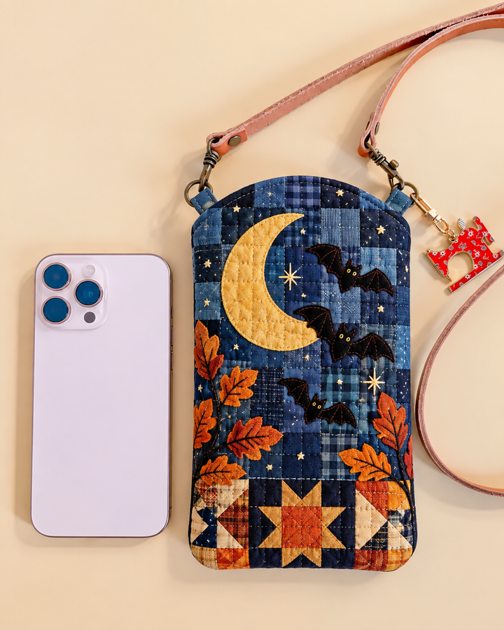 Sacoche de téléphone portable étroite matelassée – Chauve-souris et croissant de lune
