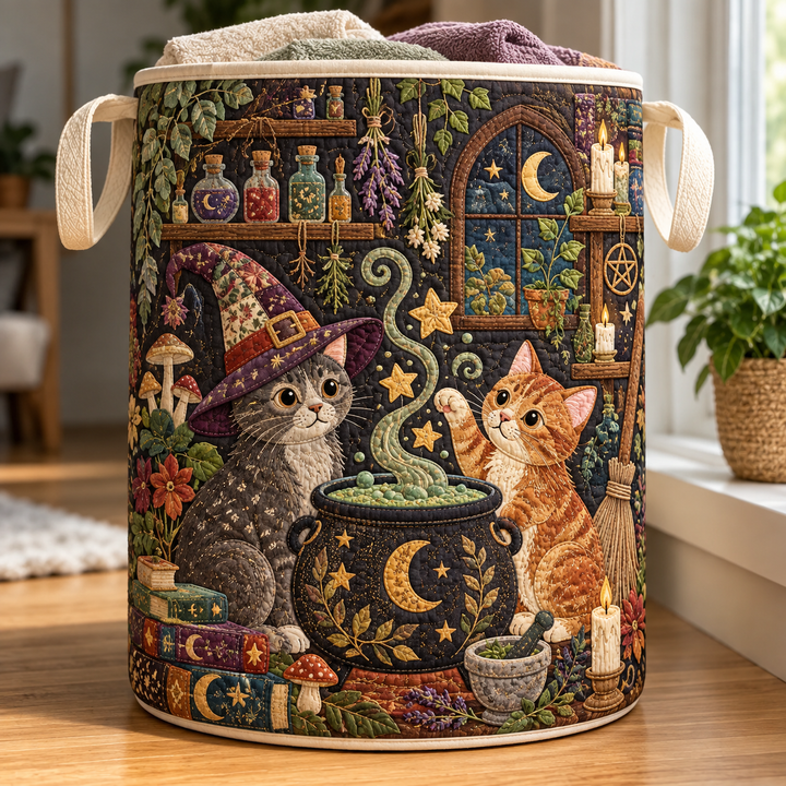 Panier à linge matelassé – Chats sorciers dans la nuit des potions
