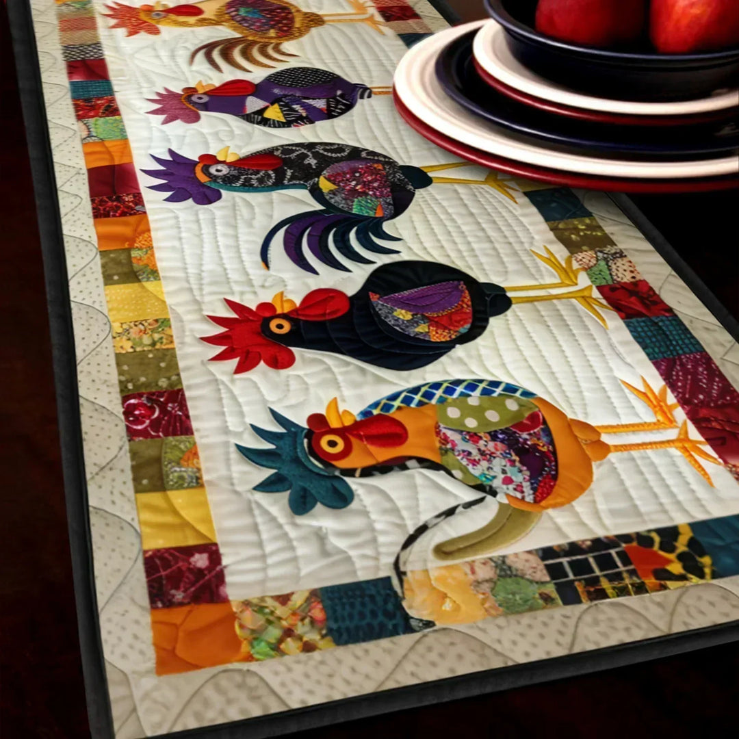 Chemin de table matelassé - Parade de poules