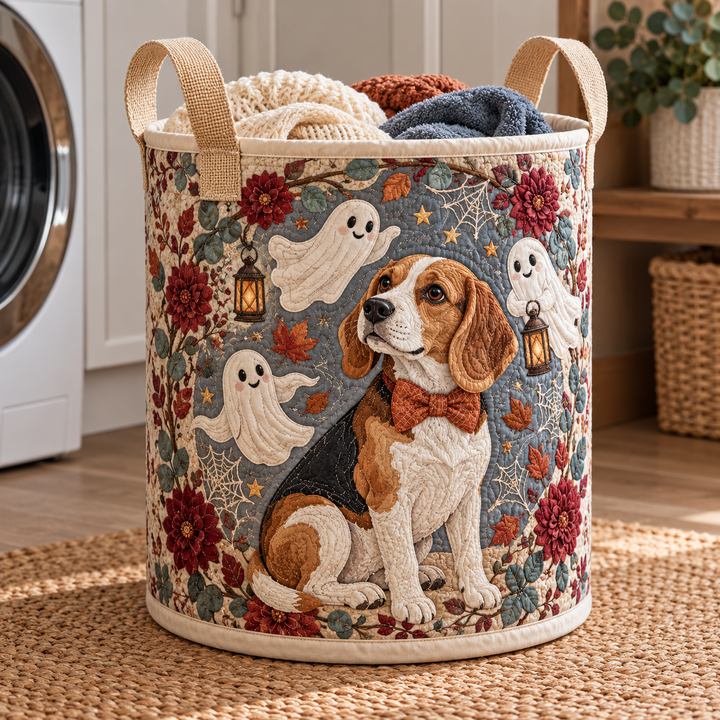 Panier à linge matelassé – Beagle dans le jardin des esprits