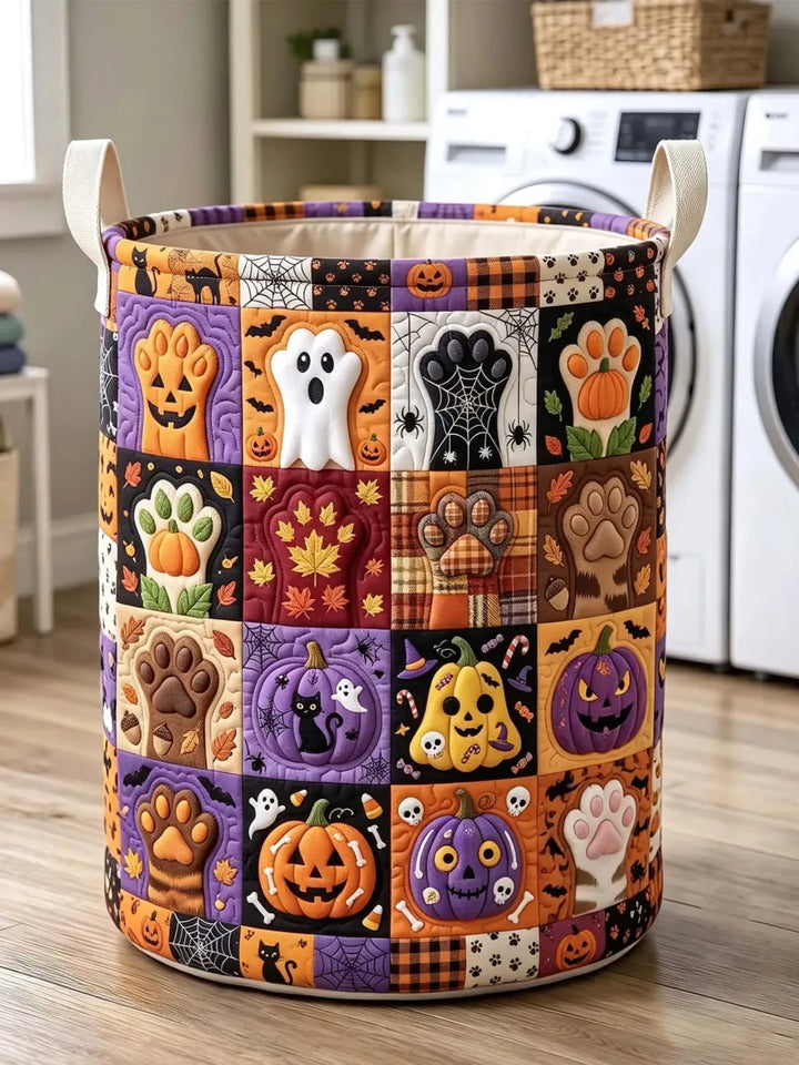 Panier à linge matelassé – Pattes de chat et citrouilles d'Halloween