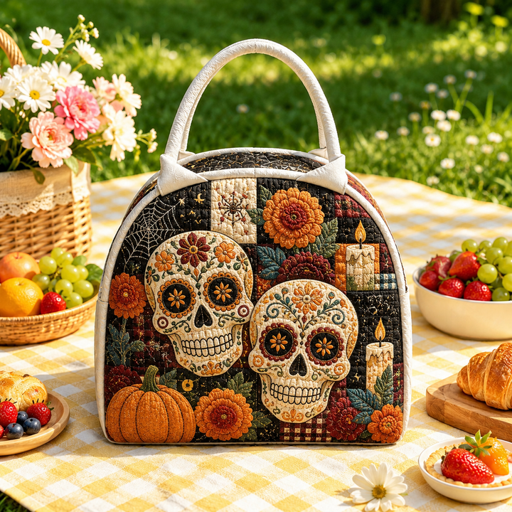 Sac à goûter matelassé – Crâne de sucre avec fleurs