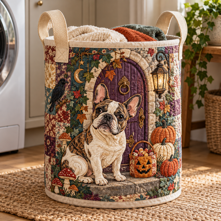 Panier à linge matelassé – Bouledogue français à la maison hantée