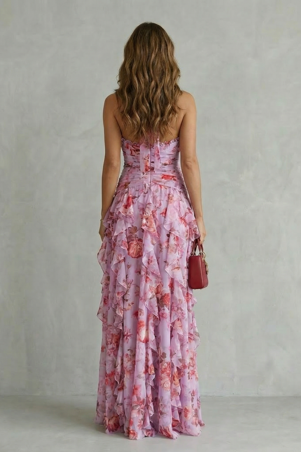Belladina | Robe longue à décolleté américain avec cascade de roses