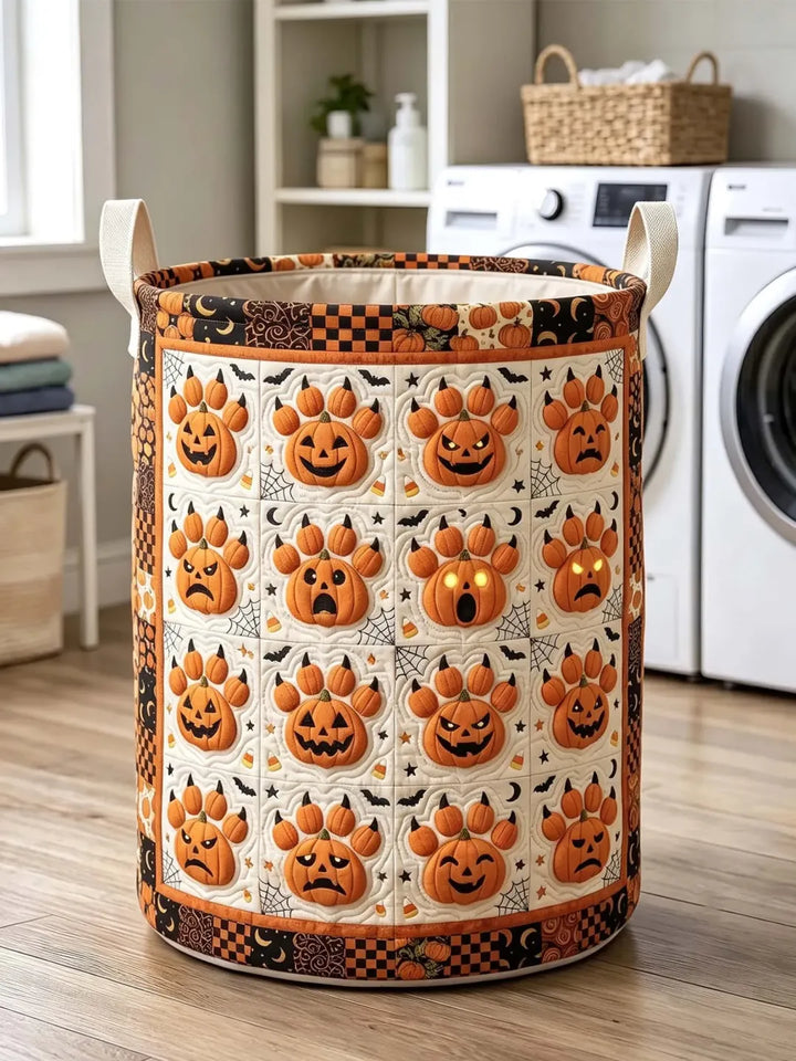 Panier à linge matelassé – Citrouilles d'Halloween et empreintes de pattes