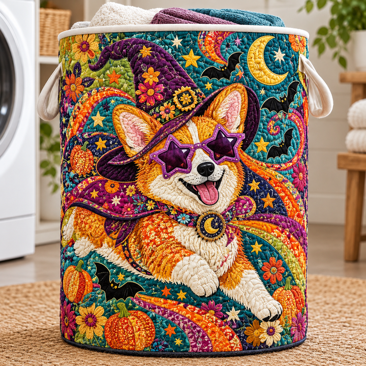 Panier à linge matelassé – Corgi dans un style Halloween joyeux
