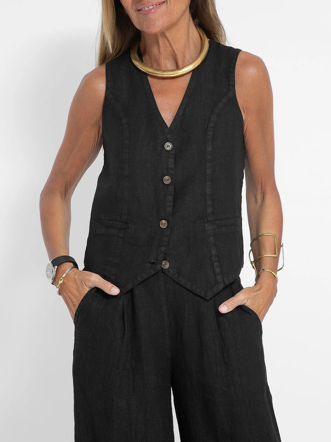 Aira - Ensemble Gilet Boutonné & Pantalon Large