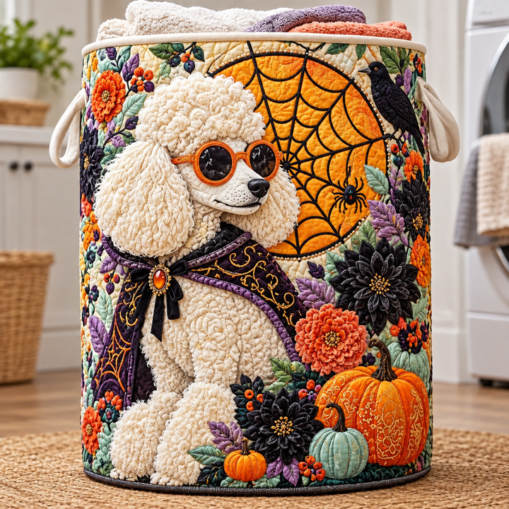 Panier à linge matelassé – Caniche effrayant et toile d'araignée
