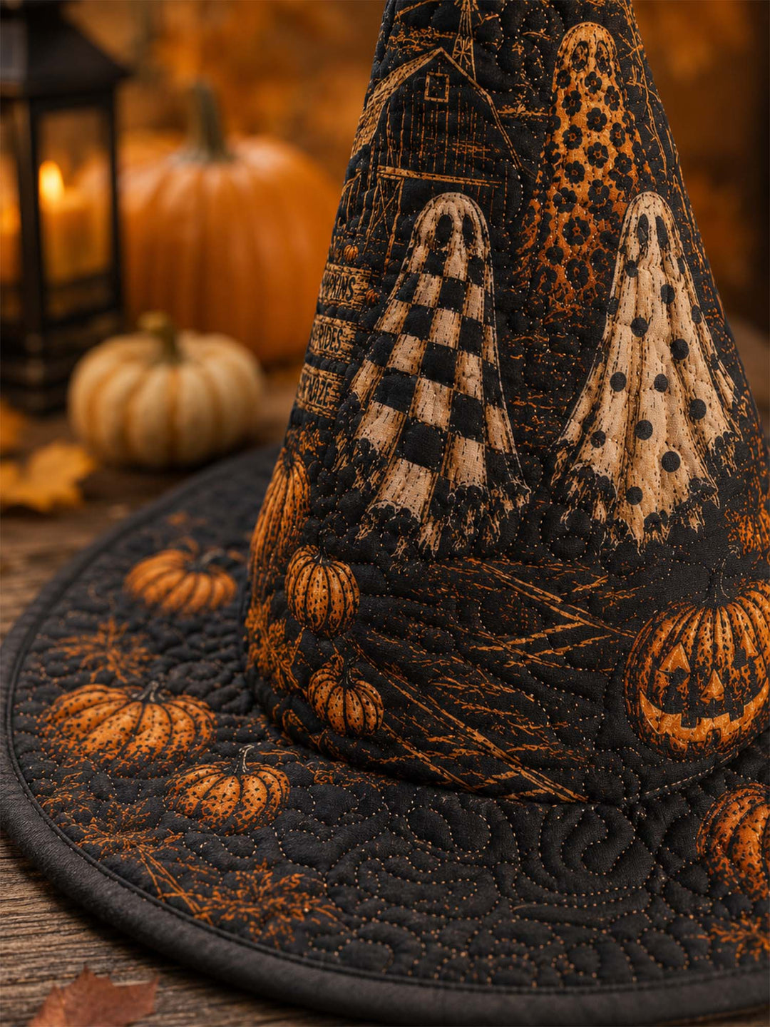Chapeau de sorcière matelassé fait main – Citrouilles effrayantes pour Halloween