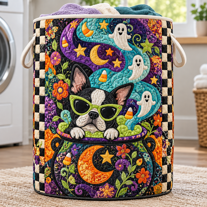 Panier à linge matelassé – Chiot à la fête des fantômes néon
