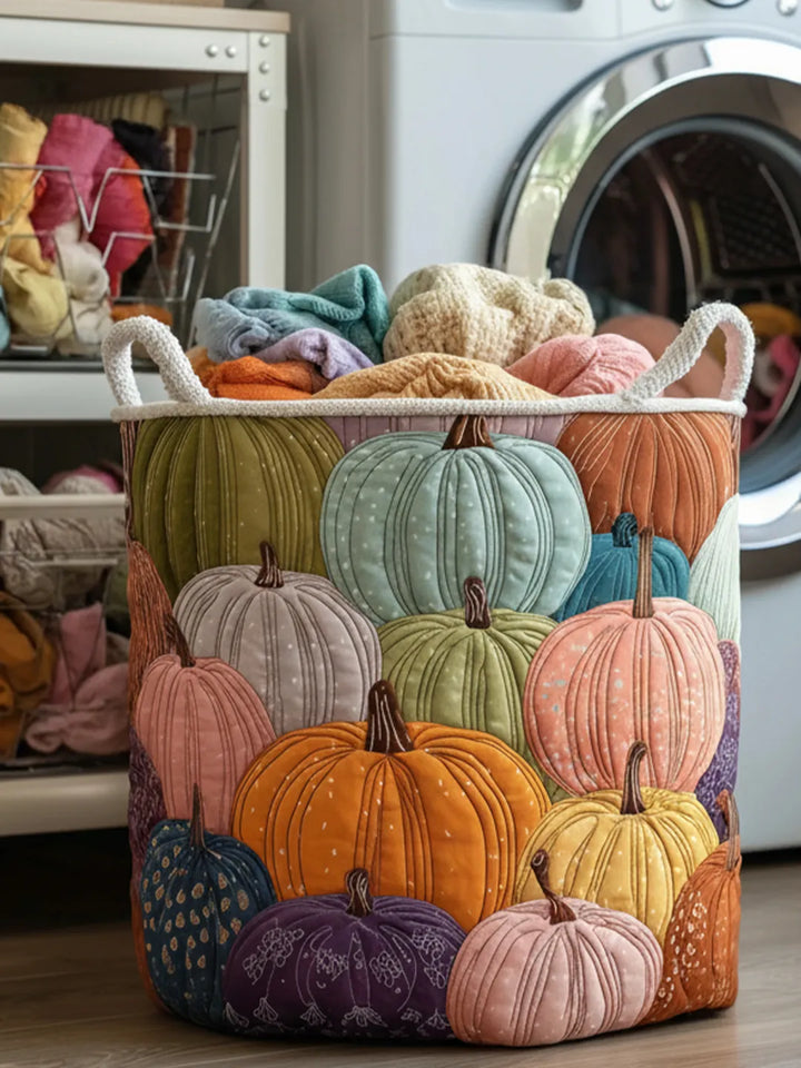 Panier à linge matelassé – Champ de citrouilles en couleurs pastel