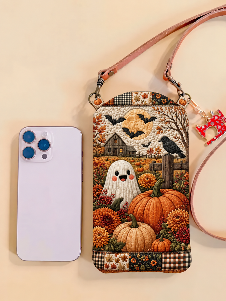 Sacoche pour téléphone portable étroite matelassée – Fantôme et récolte de citrouilles