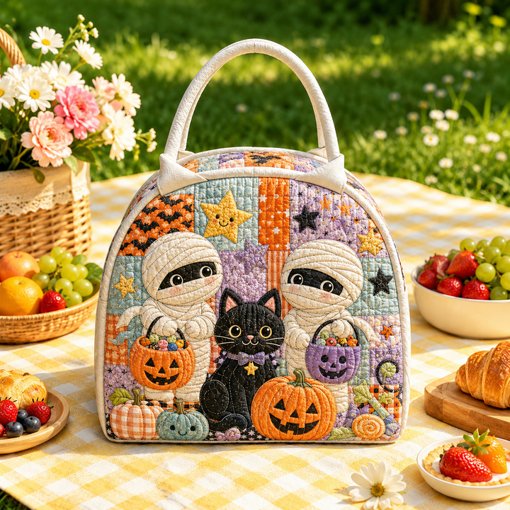 Sac à goûter matelassé – Momie et chat noir