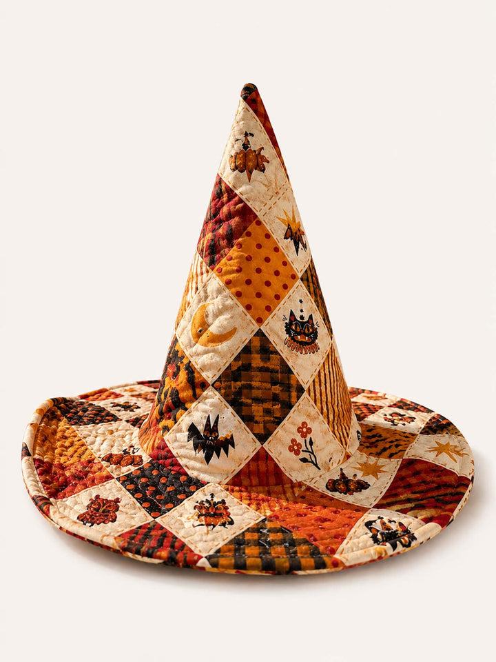Chapeau de sorcière matelassé fait main – Patchwork Halloween nostalgique