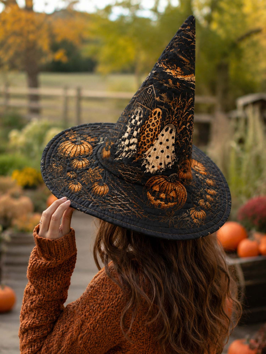 Chapeau de sorcière matelassé fait main – Citrouilles effrayantes pour Halloween