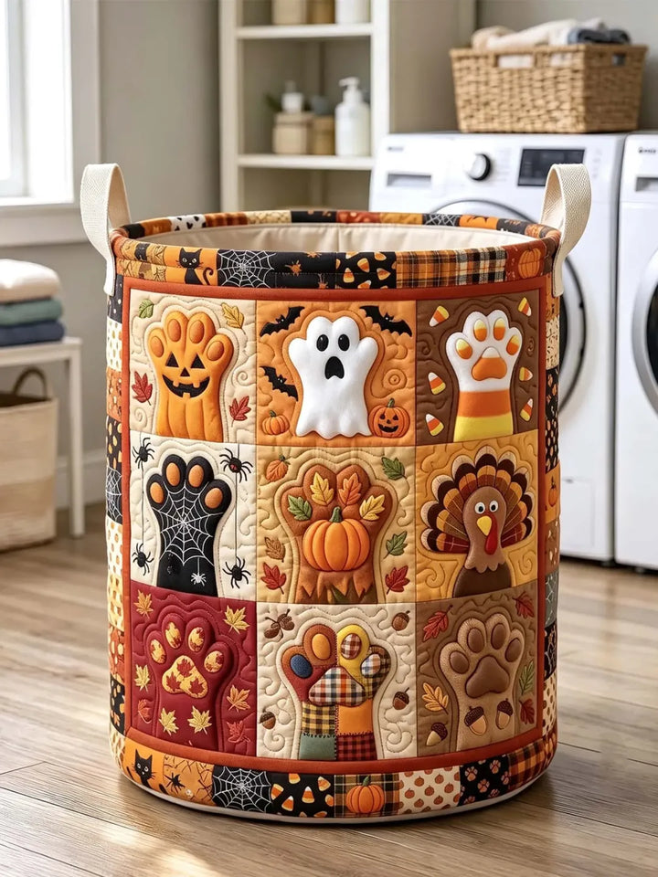 Panier à linge matelassé – Citrouilles d'Halloween, fantômes et pattes de dinde