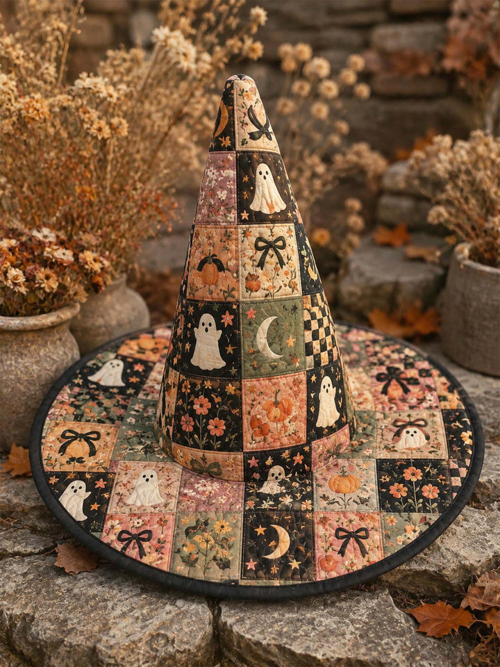 Chapeau de sorcière en patchwork matelassé fait main – Fantômes et citrouilles