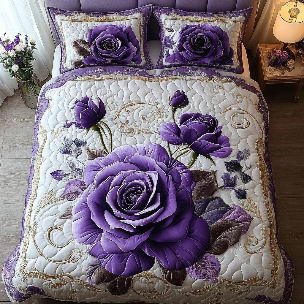Ensemble de literie matelassé 3 pièces – Rose Lilas