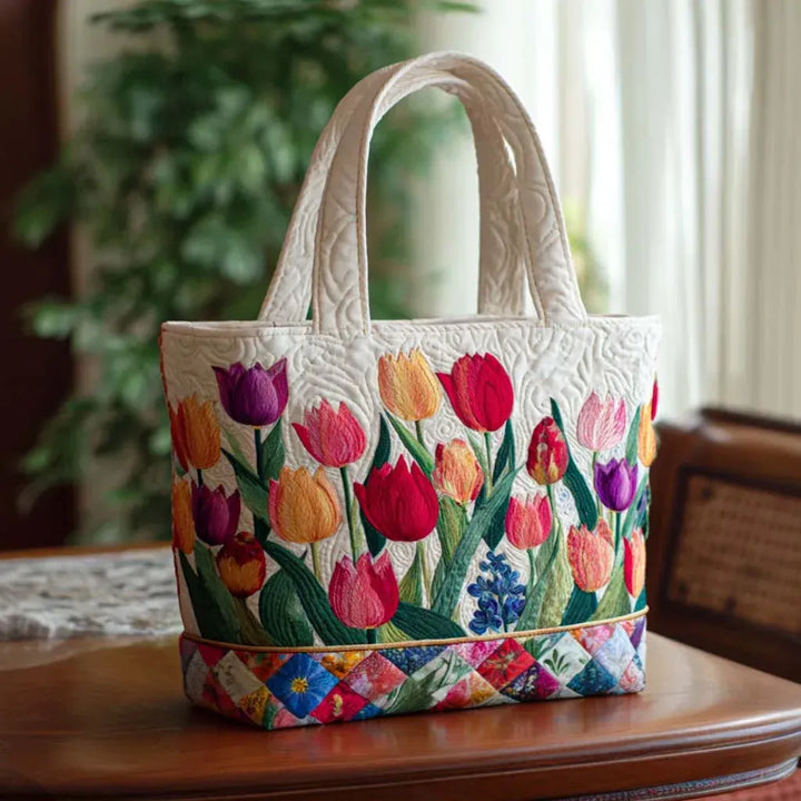 Sac à provisions matelassé fait main – Jardin de tulipes