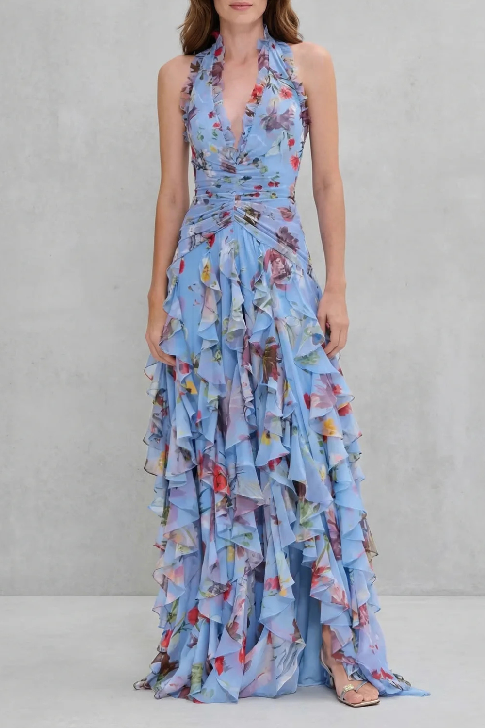 Belladina | Robe longue à décolleté américain avec cascade de roses