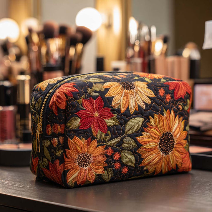 Trousse de maquillage matelassée avec élégante fleur NCU0NT10226