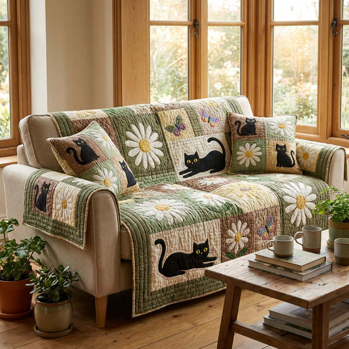 Housse de canapé matelassée – avec chat et fleurs NCU0HH1941