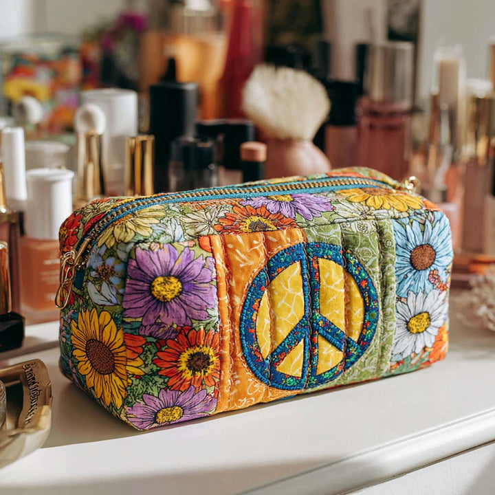 Trousse de maquillage matelassée avec motif de bus de la paix fleuri NCU0XD881