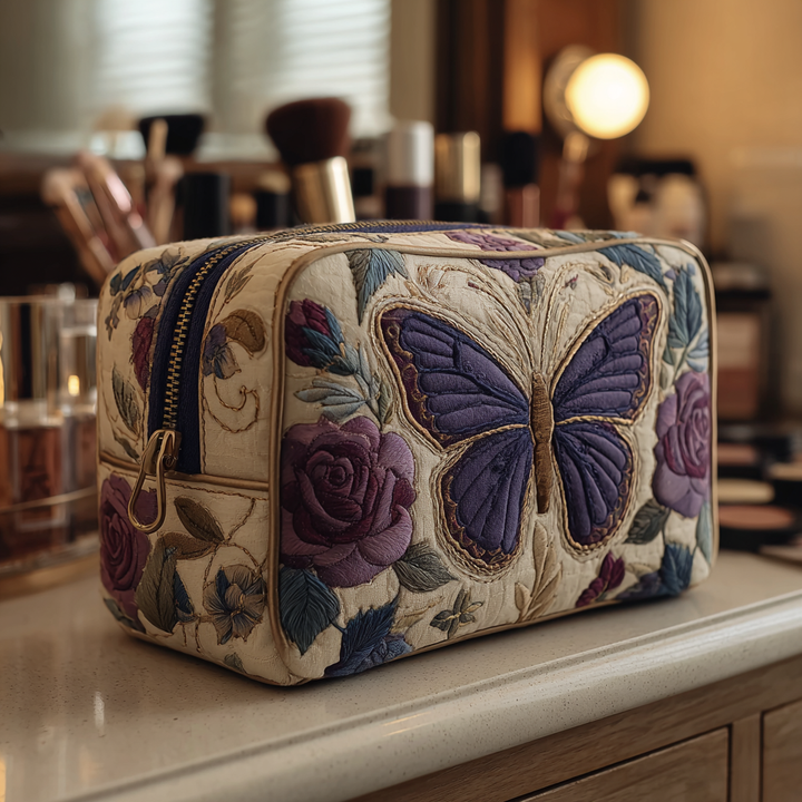 Trousse de maquillage matelassée avec des papillons et des fleurs NCU0DK10505