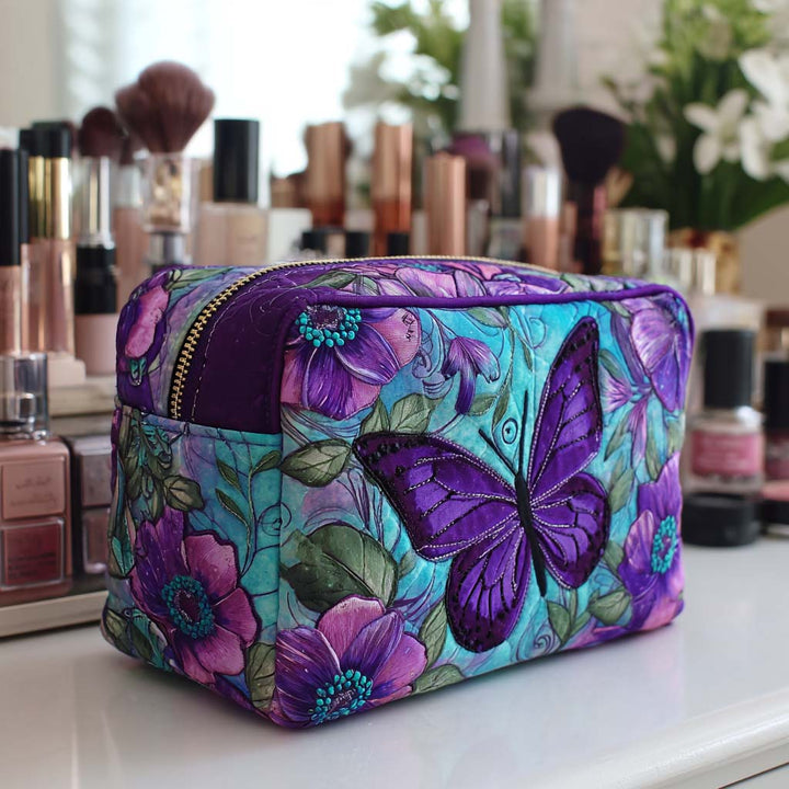 Trousse de maquillage matelassée avec des papillons et des fleurs NCU0NT10167