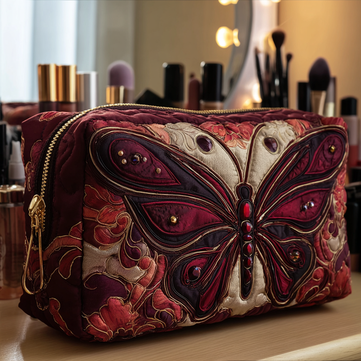 Trousse de maquillage matelassée avec jardin de papillons NCU0DK10511