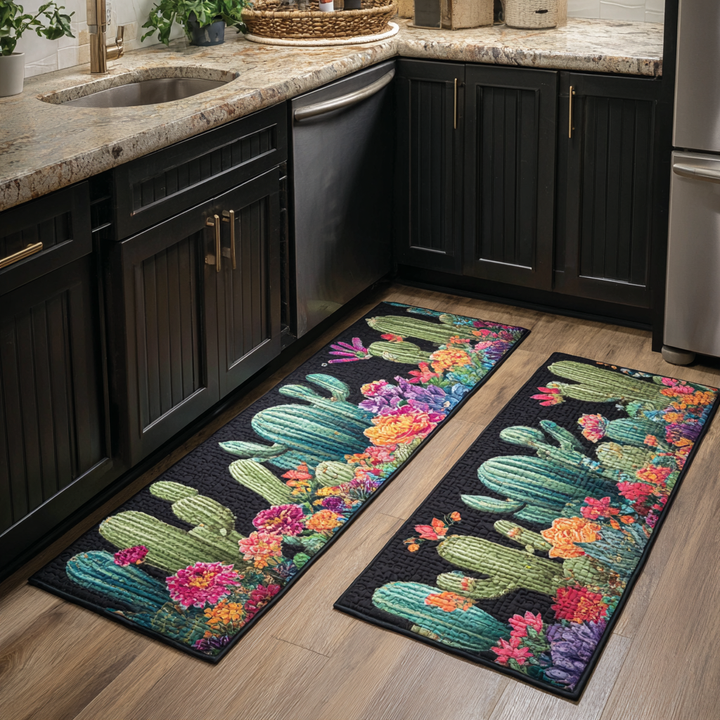 Tapis de cuisine antidérapant – Coureur de sol de cuisine avec des cactus en fleurs NCU0DK10921