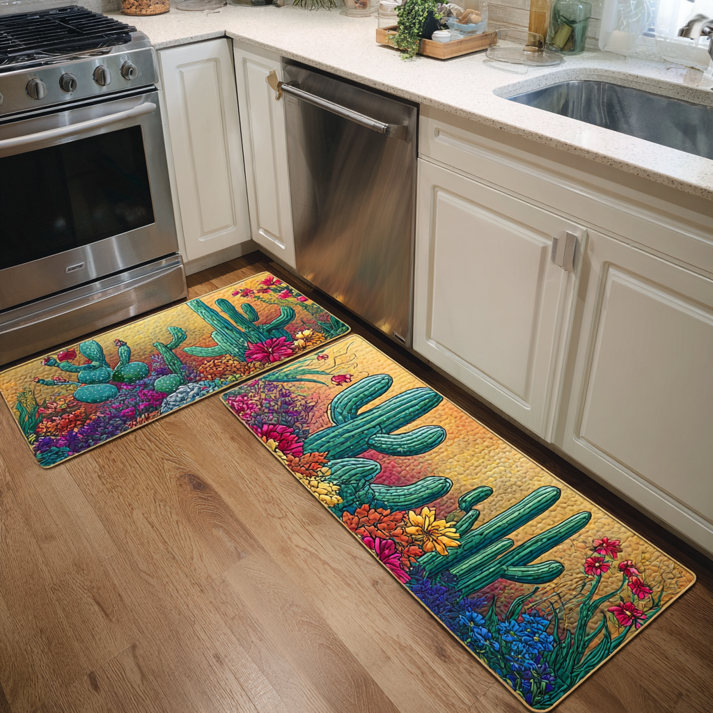 Tapis de cuisine antidérapant – Coureur de sol de cuisine Cactus au coucher de soleil NCU0DK10925