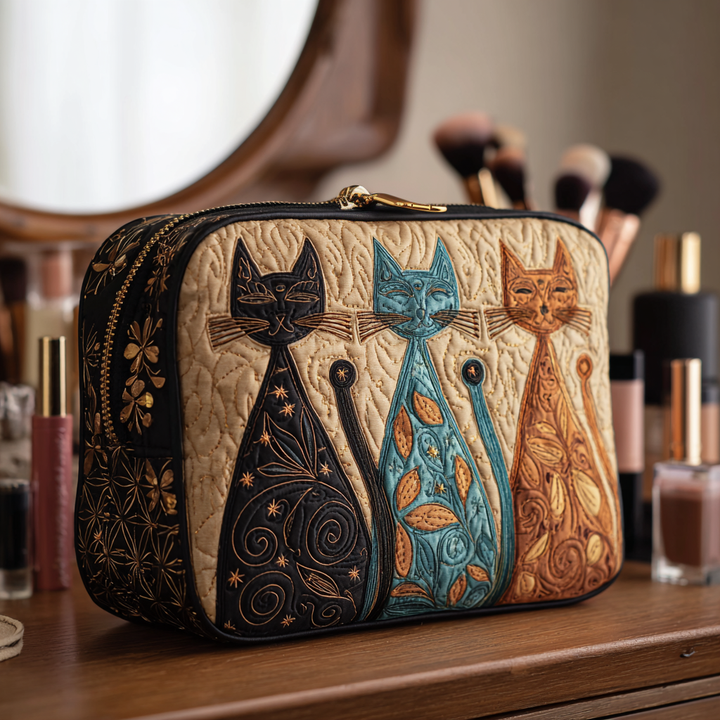 Trousse de maquillage matelassée avec un chat harmonieux NCU0DK10140