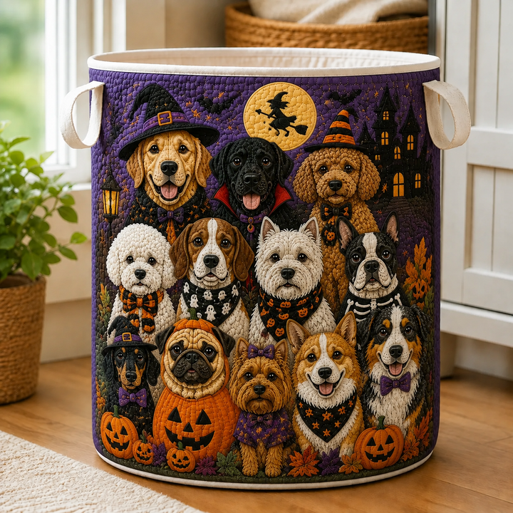 Panier à linge matelassé – Chiens en costumes d'Halloween