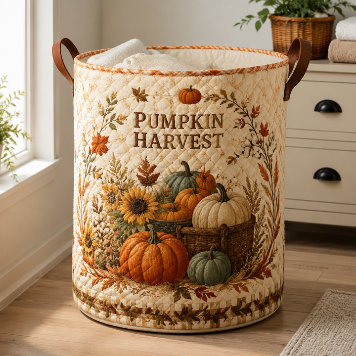 Panier à linge matelassé – Récolte automnale de citrouilles