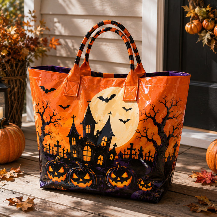 Sac en PVC – Château hanté et lanternes en citrouille