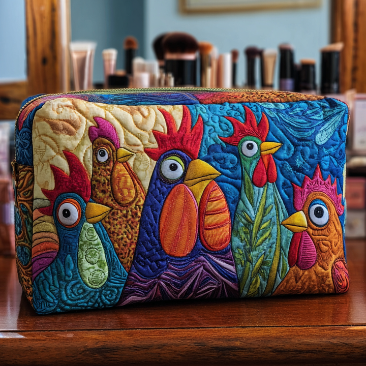 Trousse de maquillage matelassée avec poule et fleurs NCU0DK10288