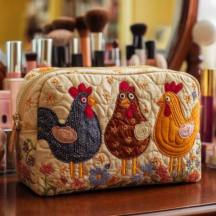 Trousse de maquillage matelassée avec poule décorative NCU0NT10534