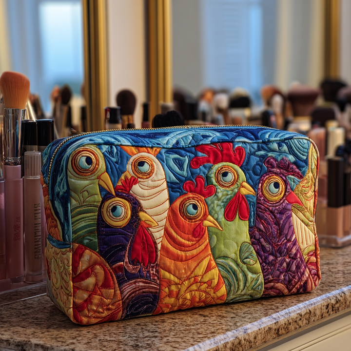 Trousse de maquillage matelassée avec des poules dans le jardin NCU0DK10287