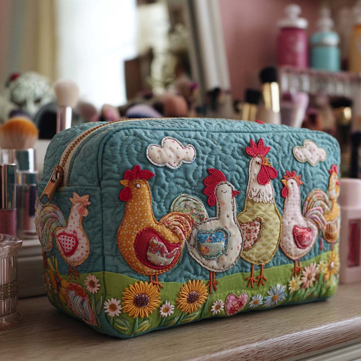 Trousse de maquillage matelassée avec des poules dans le jardin NCU0NT10540