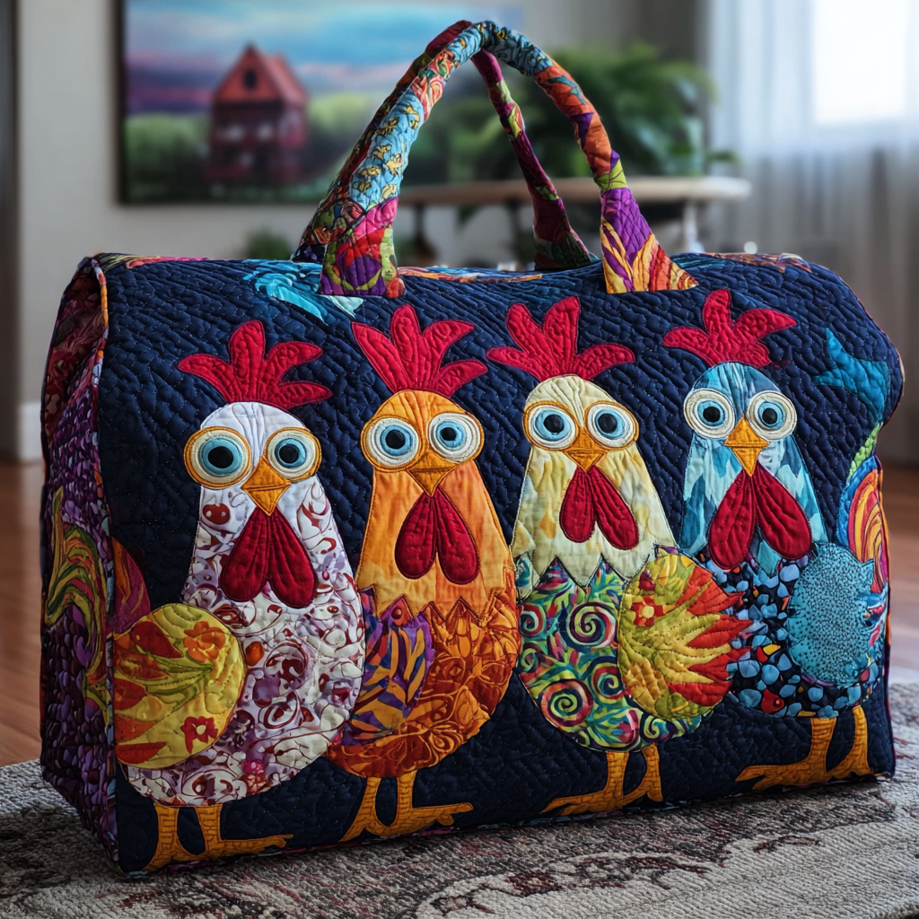 Sac de voyage matelassé – Poules colorées