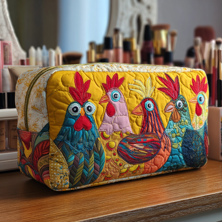Trousse de maquillage matelassée avec des poules dans l'herbe NCU0DK10289