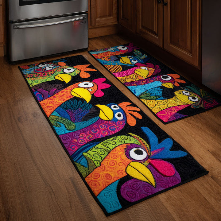 Tapis de cuisine antidérapant – Poules et fleurs NCU0DK11803