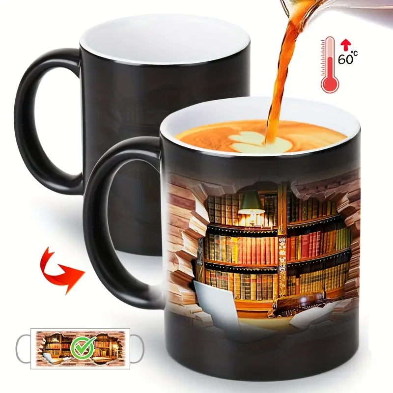 Tasse en céramique avec bibliothèque magique et effet de température