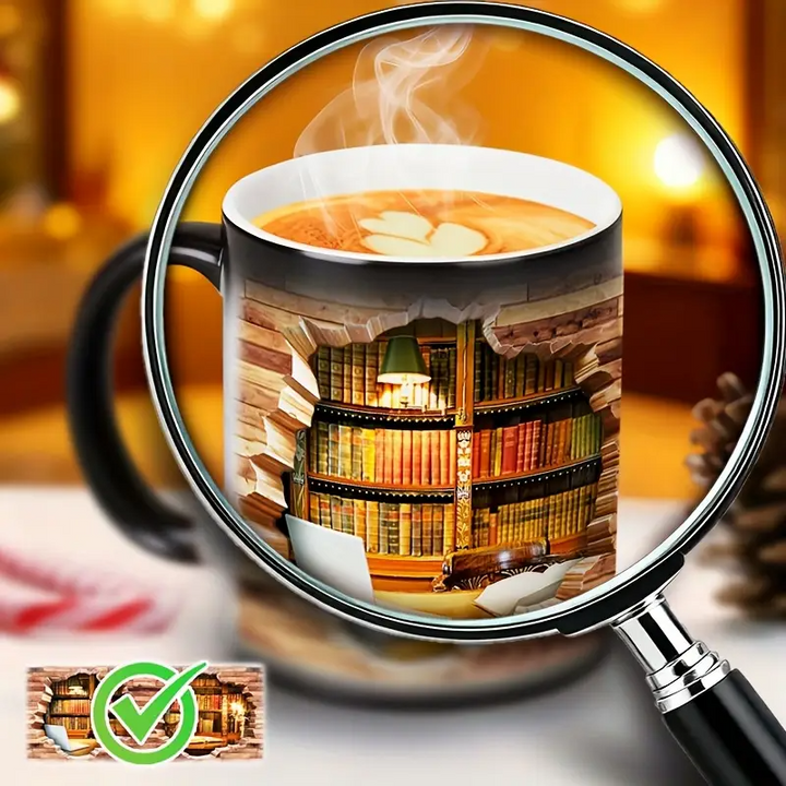 Tasse en céramique avec bibliothèque magique et effet de température
