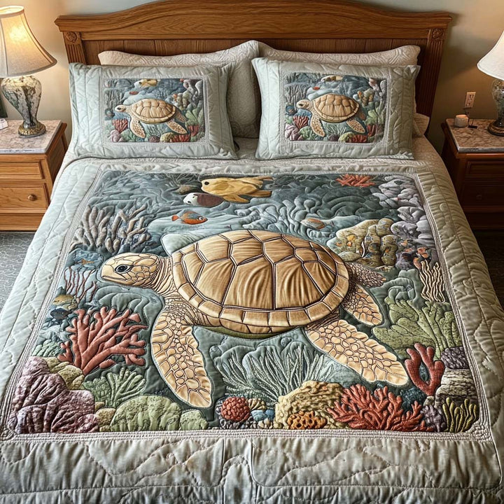 Ensemble de literie matelassé 3 pièces – Tortues de mer