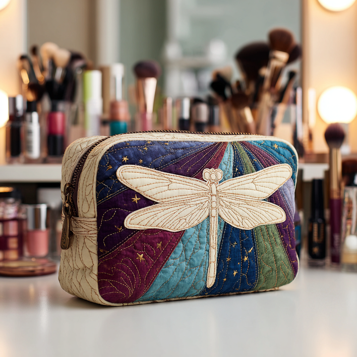 Trousse de maquillage matelassée avec motif de jardin de libellules NCU0DK10226