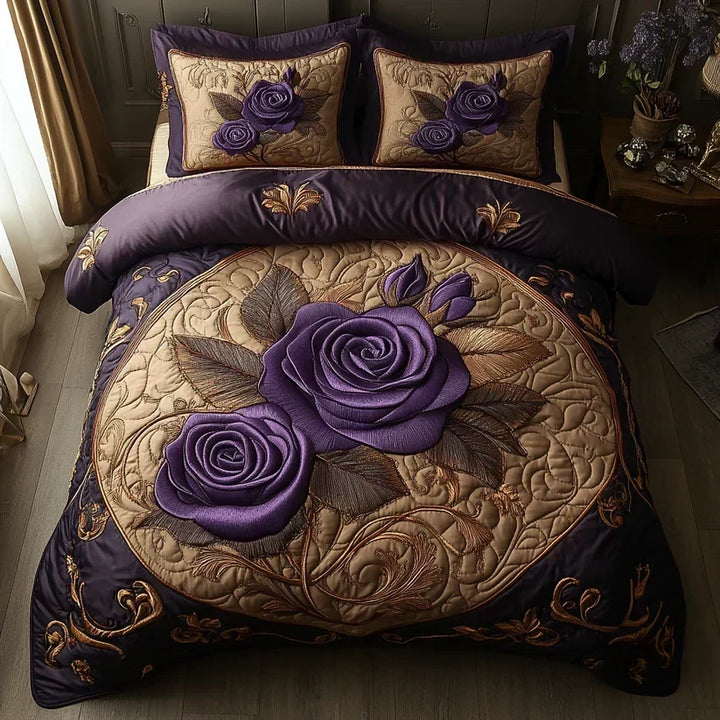 Ensemble de literie matelassé 3 pièces – Rose Lilas